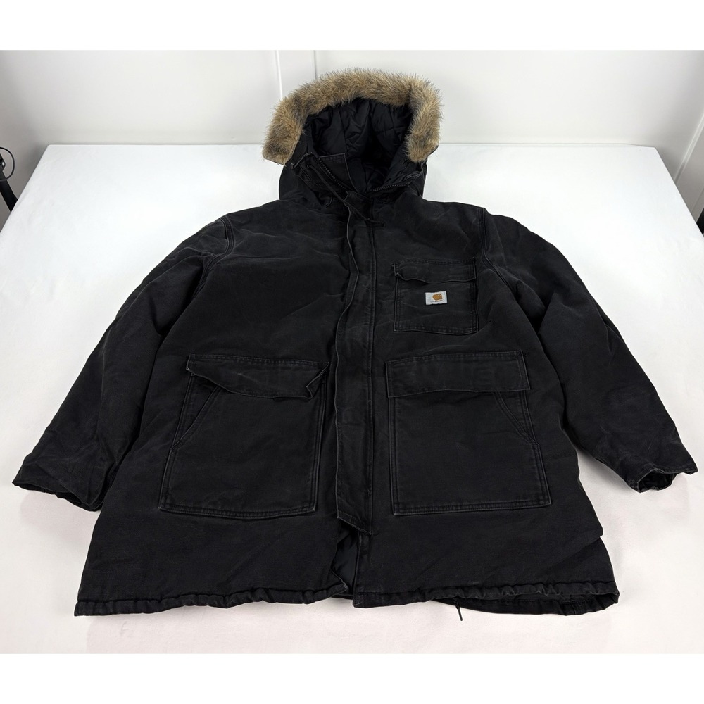 Vtg Carhartt Star Tag Siberian Parka Jacket Mens 2XL Black Canvas USA Union Made